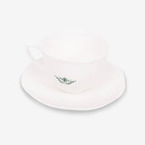 Ahmad Tea Porcelain White Teacup & Saucer - Side angle of teacup and saucer