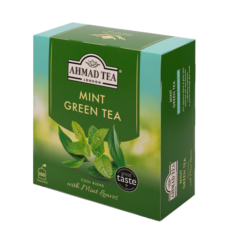 Ahmad Tea Mint Green Tea 100 Teabags - Side angle of box