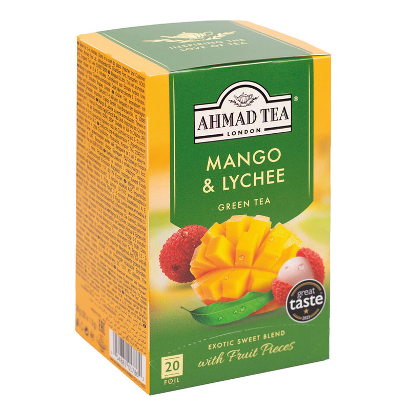 Mango & Lychee Green Tea - side angle of a box