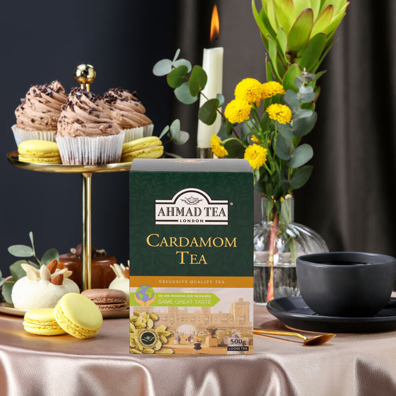 Ahmad Tea Cardamom Tea 500g Loose Leaf - Box on  the table