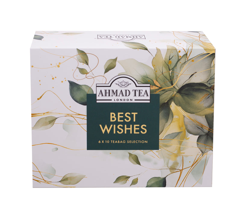 Ahmad Tea Evergreen Selection 60 Teabags with "Best Wishes" message - Front of box