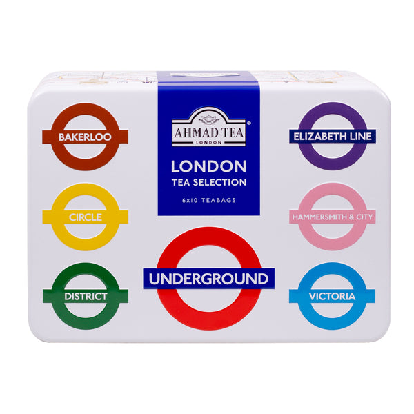 Ahmad Tea London Underground TFL Caddy with Black & Green Teas  60 Teabags - Front of Caddy