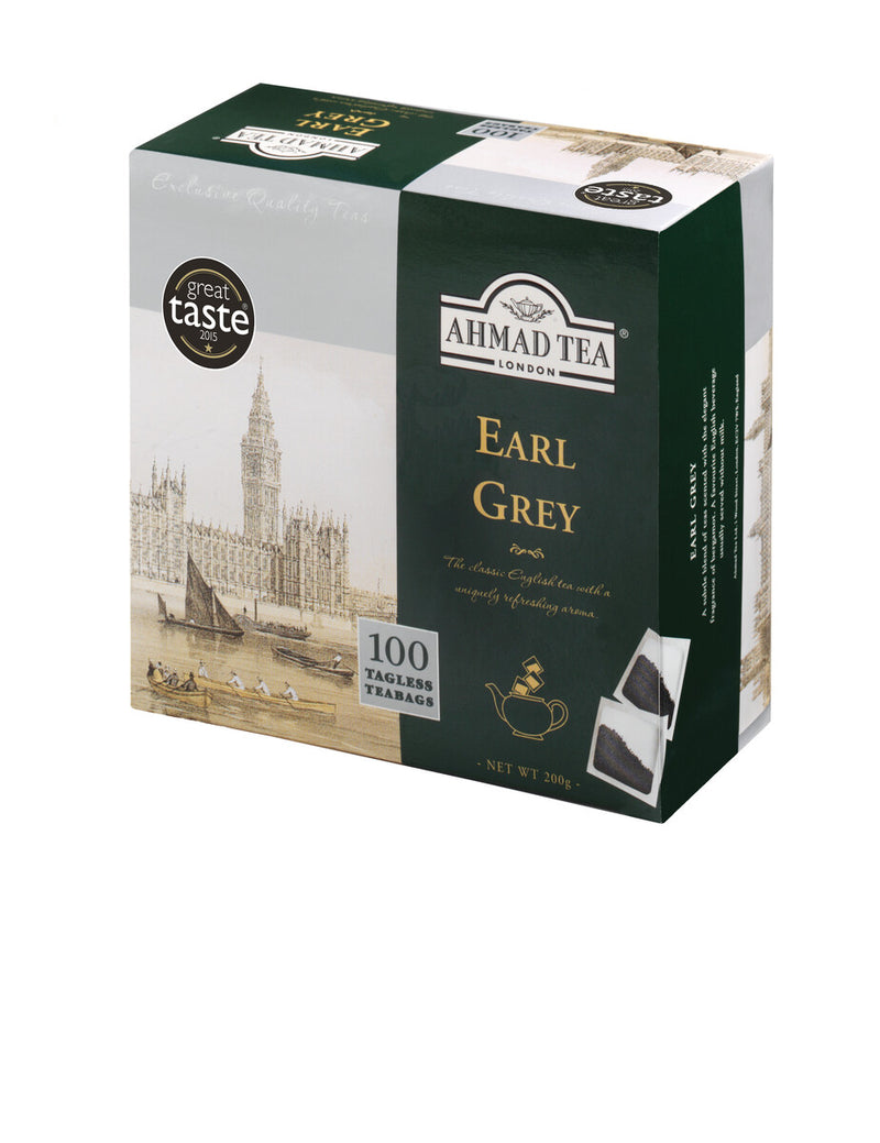 Ahmad Tea Earl Grey Tea 100 Tagless- Front of box