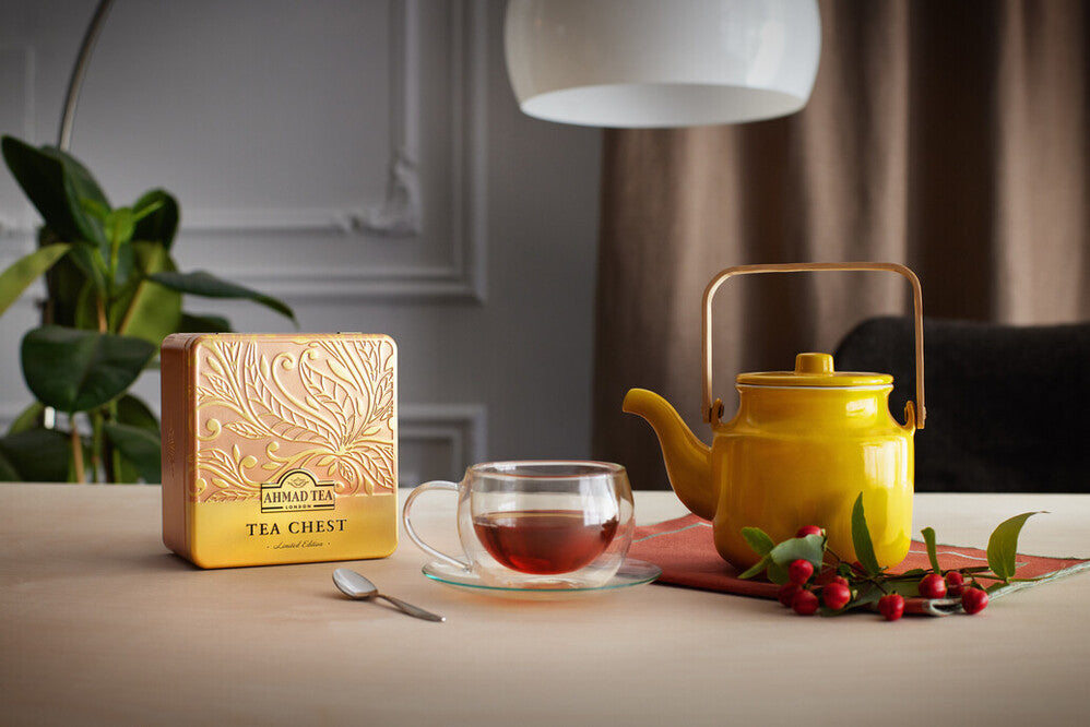 Tea Chest Four Caddy with 4 Black & Green Teas - 40 Teabags