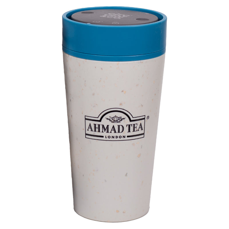 Circular & Co Reusable Cup with Blue lid - front of the cup