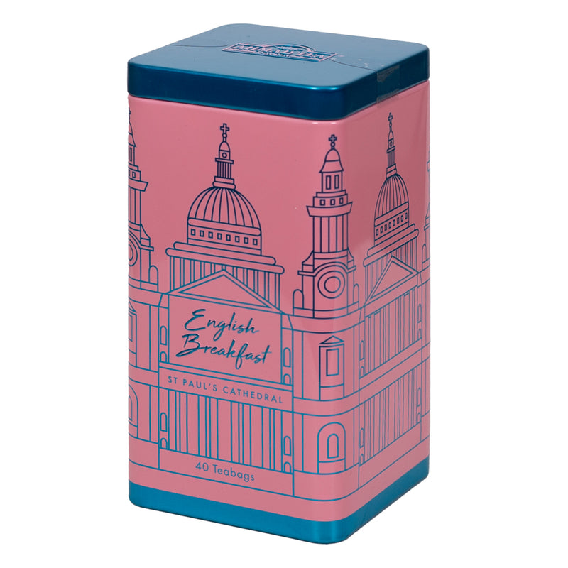 Ahmad Tea Contemporary London Caddy with English Breakfast Tea 40 Teabags - Front of Caddy