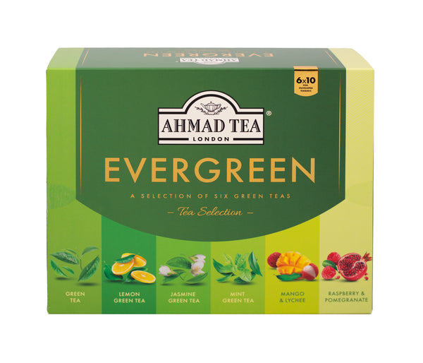 Ahmad Tea Evergreen Selection 60 Teabags - Front of box