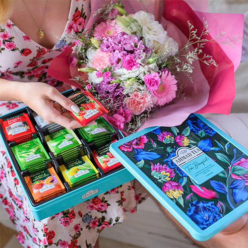 Ahmad Tea bags with a colorful tea bag packaging.