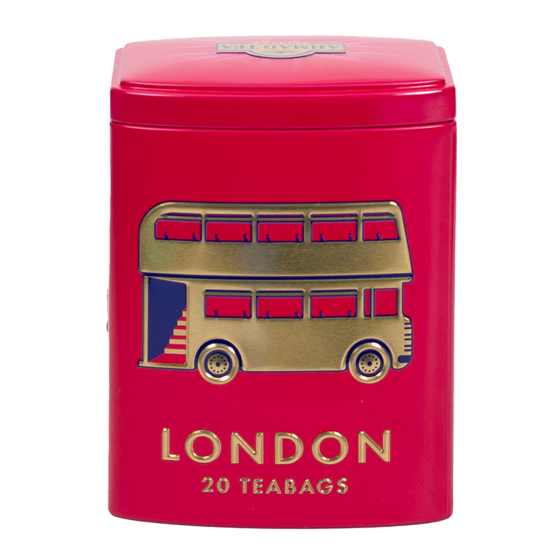 Ahmad Tea Colourful London Caddy with English Breakfast Tea 20 Teabags - Front of caddy