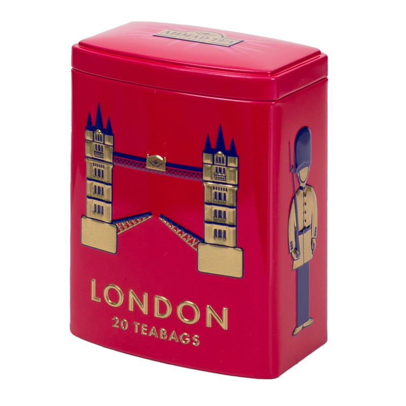 Ahmad Tea Colourful London Caddy with English Breakfast Tea 20 Teabags - Side of caddy