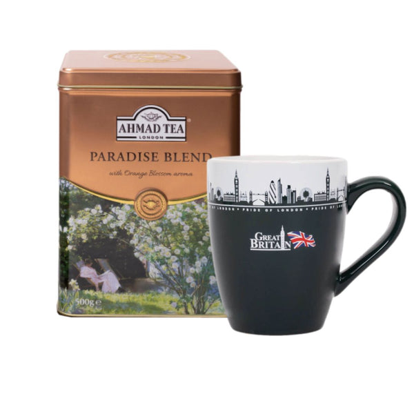 Ahmad Tea Paradise Blend Bundle: 500g Loose Leaf Tea & London Landmarks Mug - front