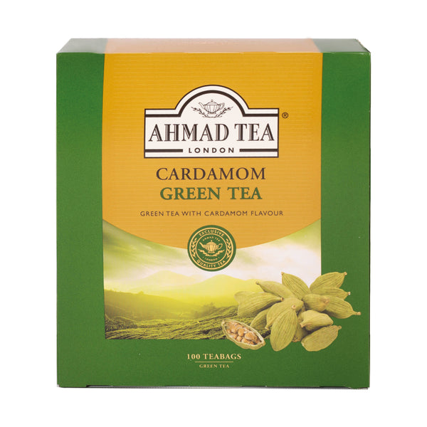 Cardamom Green Tea 100 Tagged Teabags - Front of box