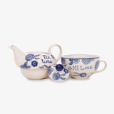 Sass & Belle Blue Willow Floral Teapot for One - Teapot, cup and teapot lid