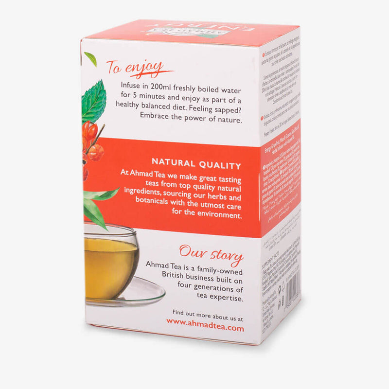 Grapefruit, Mate & Guarana Seed "Energy" Infusion 20 Teabags - Back angle of box