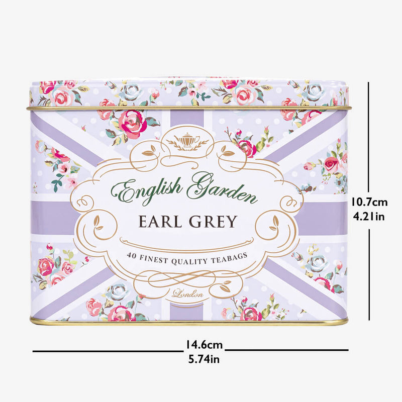 Earl Grey Tea in English Garden Caddy - Caddy with dimensions