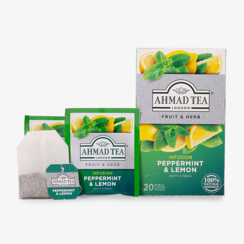 Peppermint & Lemon 20 Teabags - Box, envelopes and teabag
