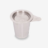 Ahmad Tea Stainless Steel Teacup Infuser - Side angle of infuser and lid