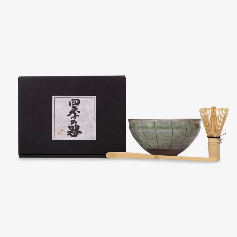  Matcha Gift Box Set with Green Glazed Bowl - Items out of closed gift box