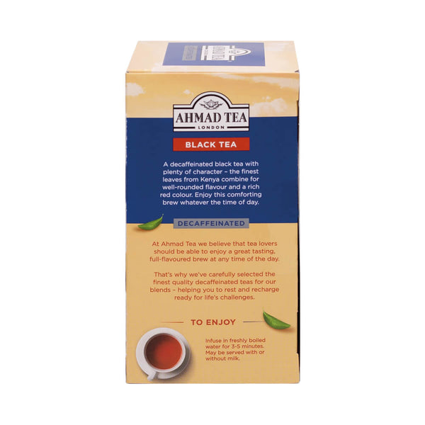 Ahmad Tea Decaffeinated Black Tea 20 Teabags - Back of box