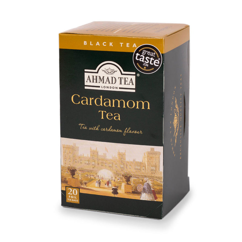 Ahmad Tea Cardamom Tea 20 Teabags - Side angle of box