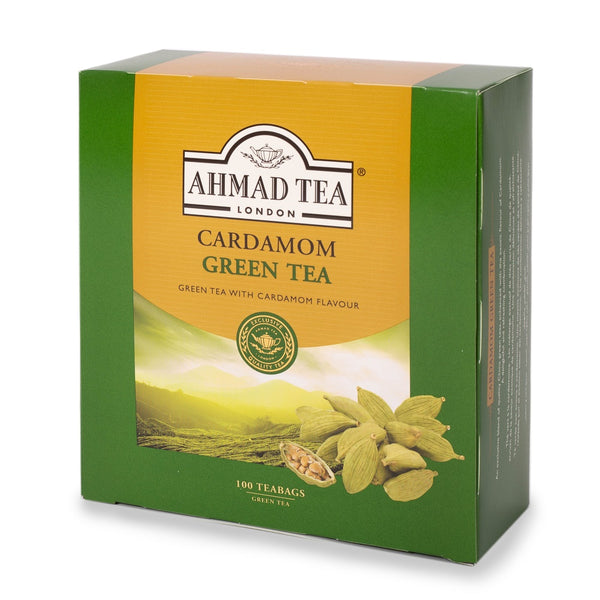 Cardamom Green Tea 100 Tagged Teabags - Side angle of box