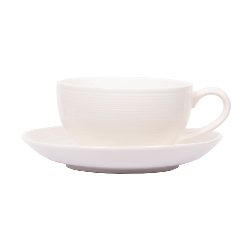 Ahmad Tea White Ceramic Teacup & Saucer - Front of teacup & saucer