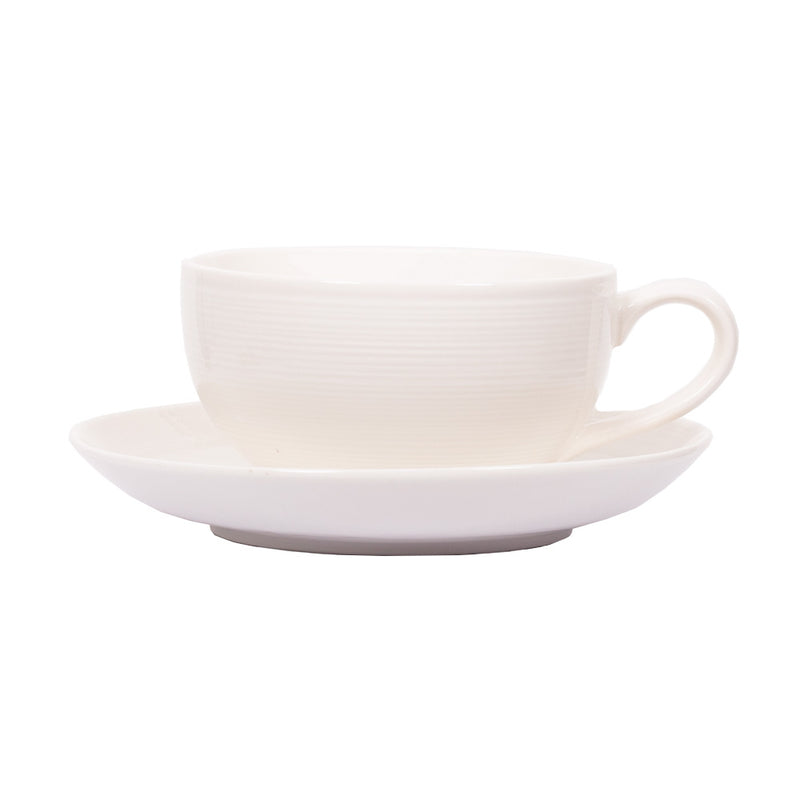 Ahmad Tea White Ceramic Teacup & Saucer - Front of teacup & saucer