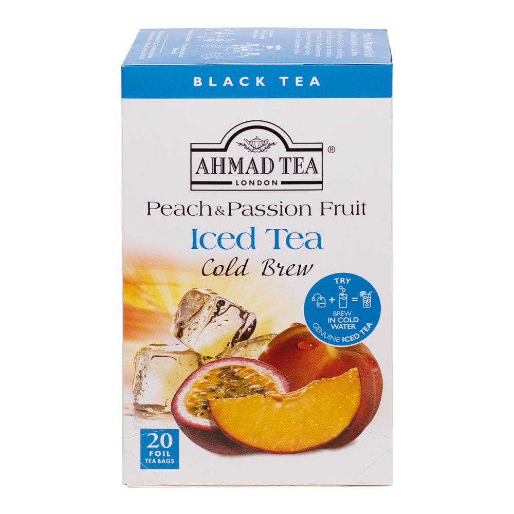 Peach & Passion Fruit Iced Tea Cold Brew 20 Teabags - Front of box