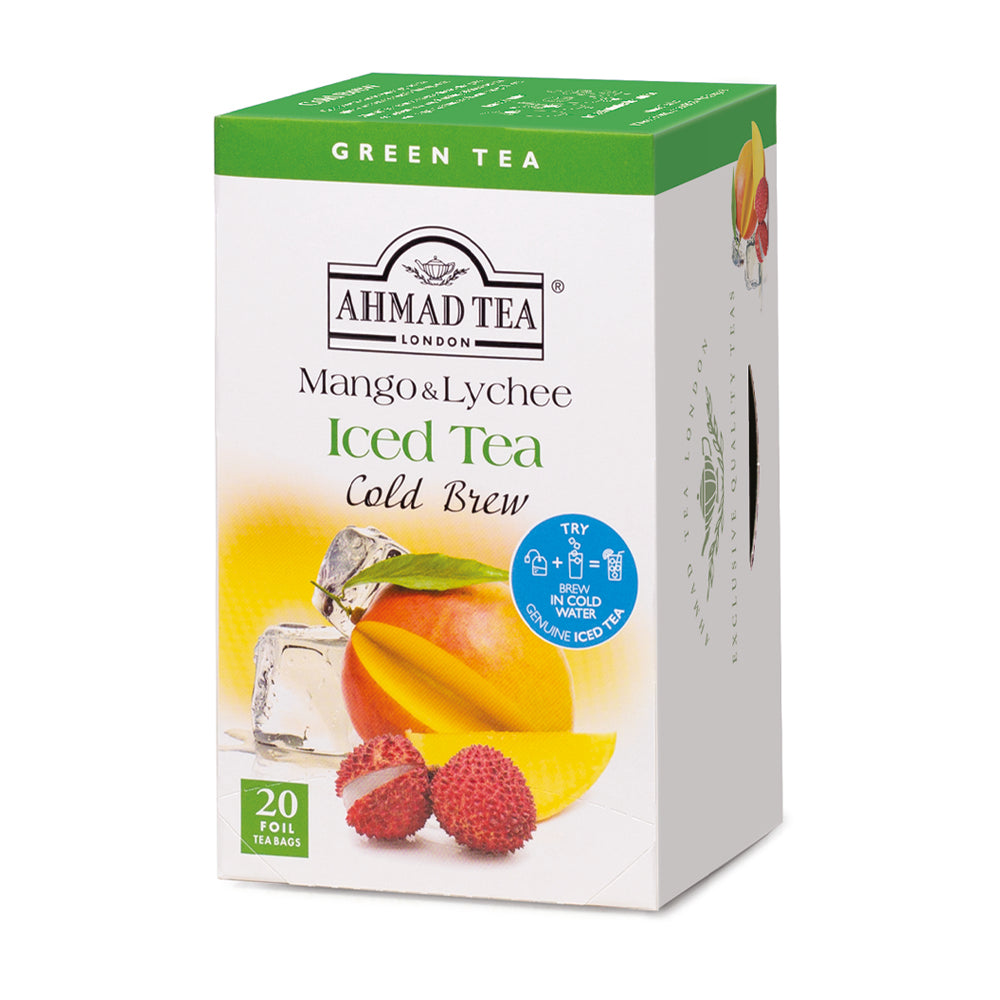 Mango & Lychee Iced Tea Cold Brew 20 Teabags - Side angle of box