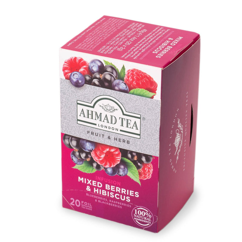 Mixed Berries & Hibiscus 20 Teabags - Side angle of box