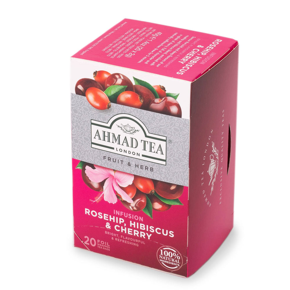 Rosehip, Hibiscus & Cherry 20 Teabags - Side angle of box