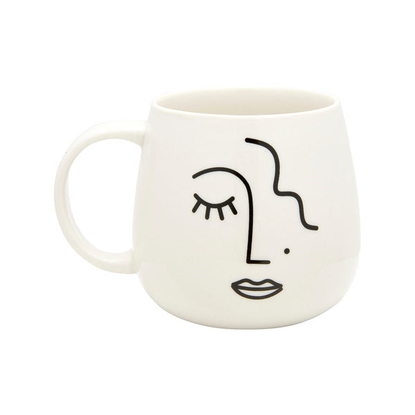 Sass & Belle Abstract Face White Mug - Front of mug