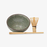 Matcha Gift Box Set with Green Glazed Bowl - Front of bowl, whisk and mixing spoon