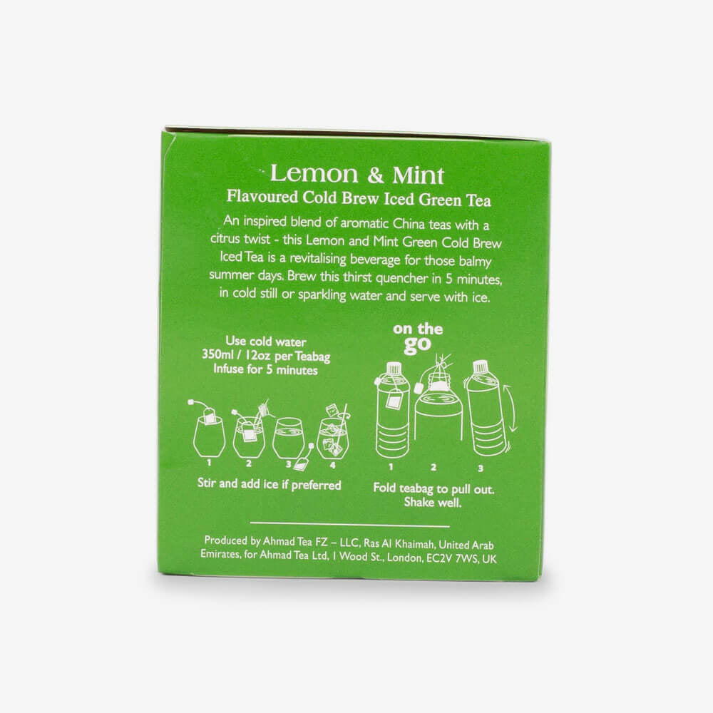 Lemon & Mint Cold Brew Iced Tea 20 Teabags - Side of box