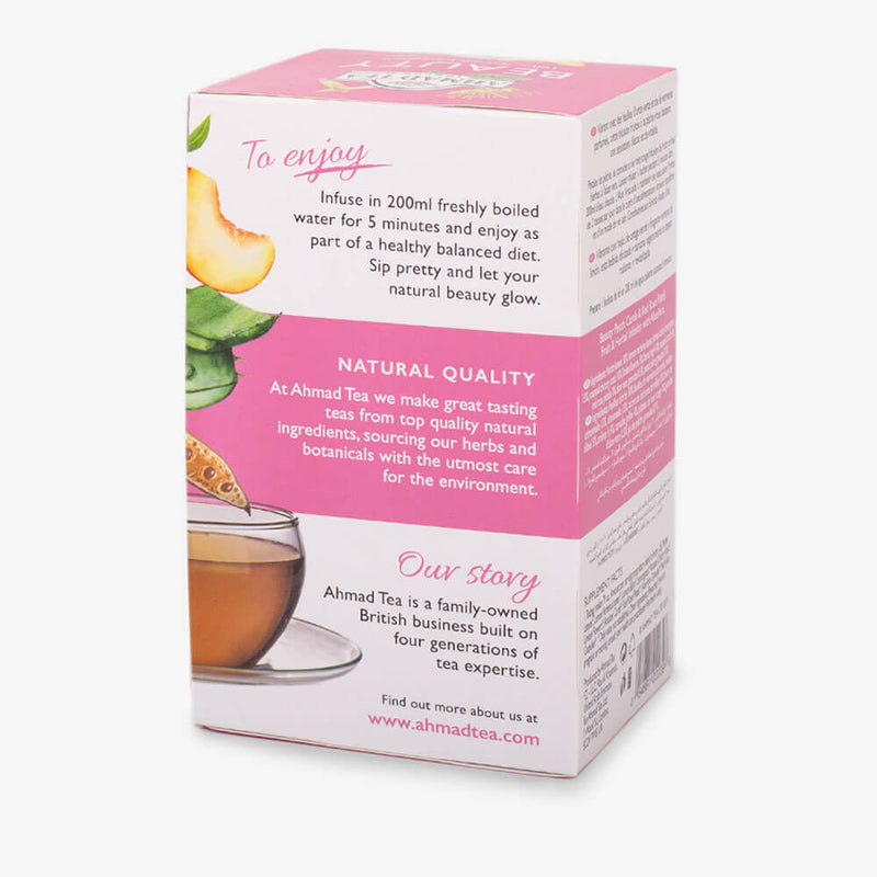 Peach, Carob & Rose Petals "Beauty" Infusion 20 Teabags - Back angle of box