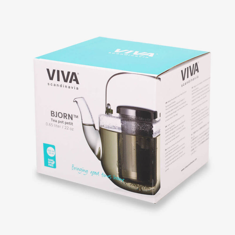Viva Scandinavia Björn Glass Infuser Teapot - Side angle of box